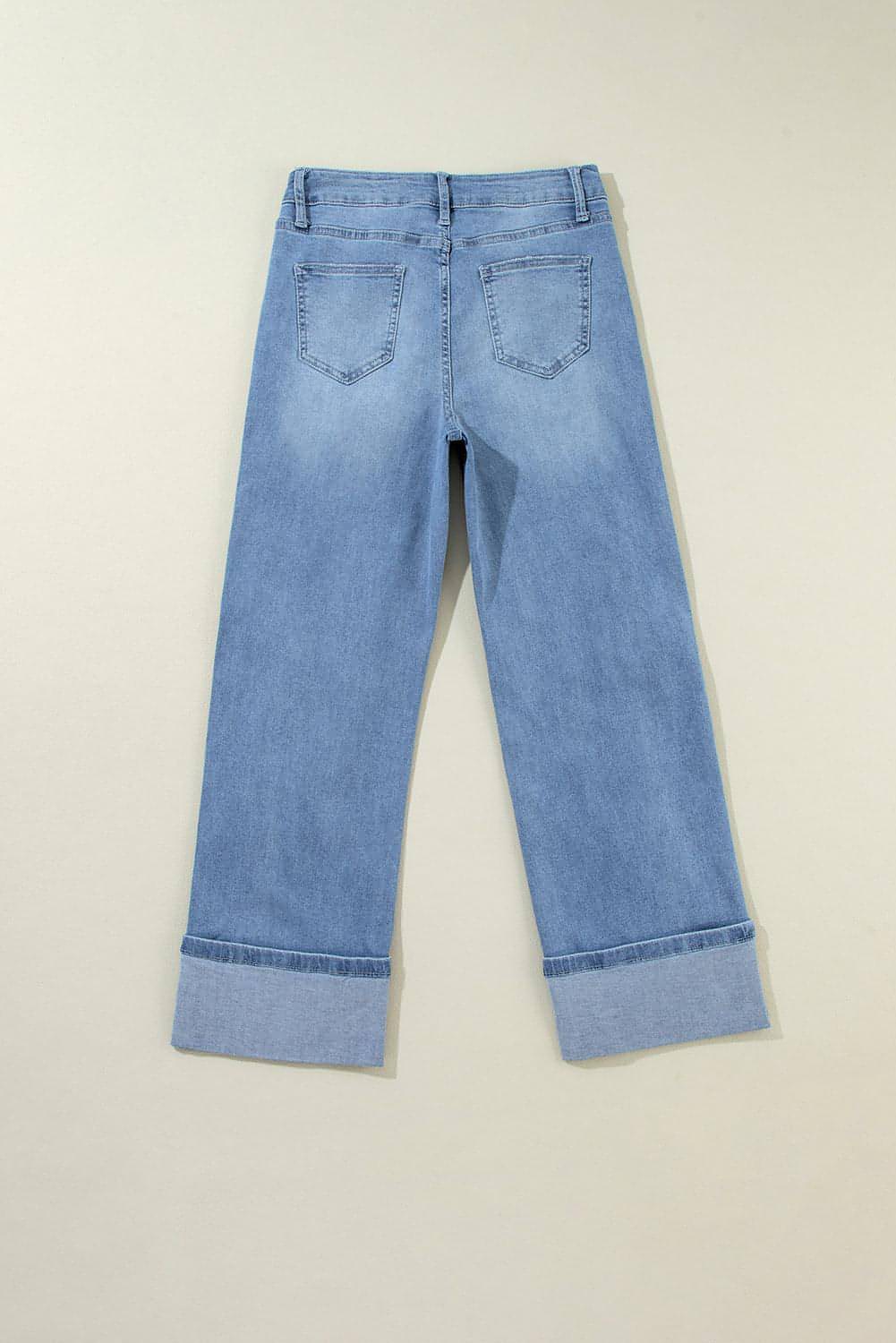 Dusk Blue High Rise Asymmetric Button Zip Fly Ripped Jeans