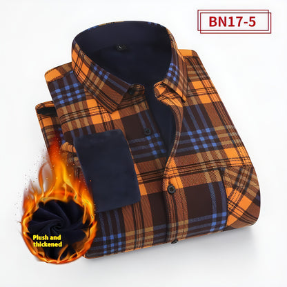 European And American Size Handsome Fleece-lined Thick Warm DressShirt