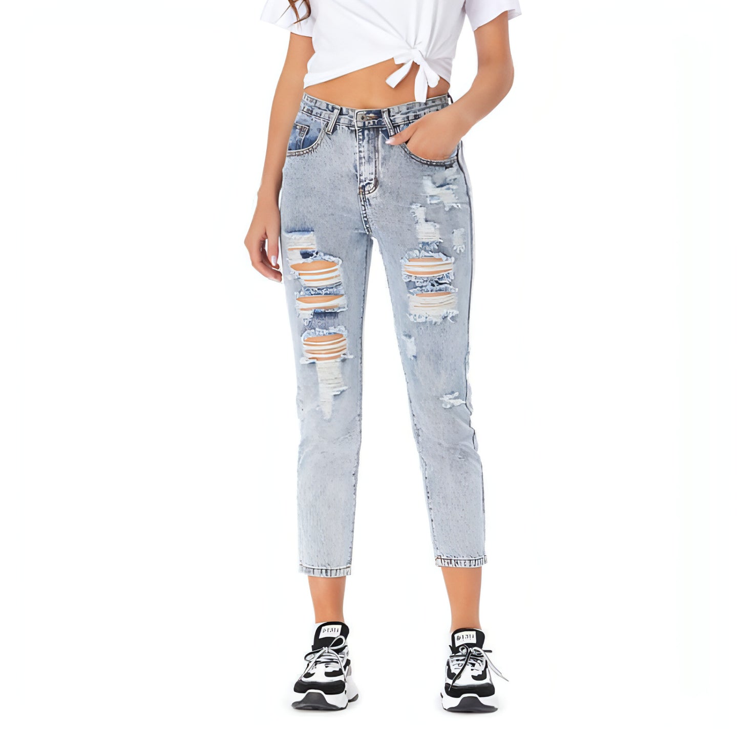 Jeans jeans casuais rasgados femininos