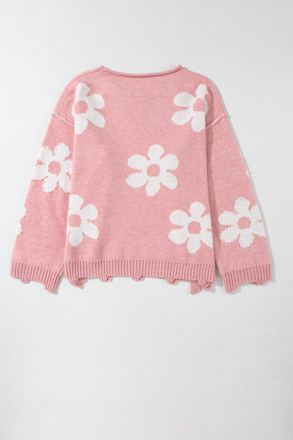 Pull multicolore à épaules tombantes et fleurs perlées