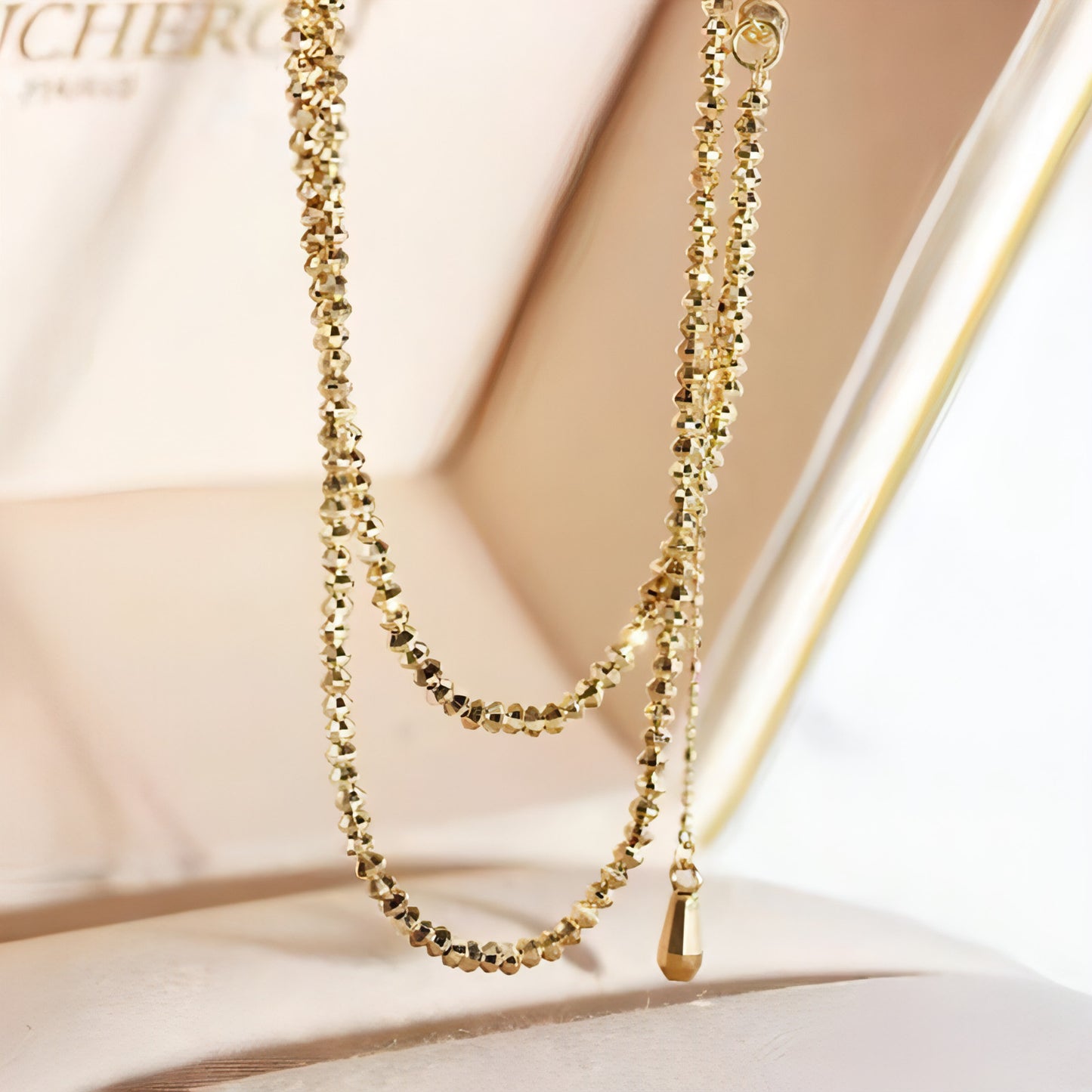 Elegant 18K Gold Bungee Wave Bead Necklace