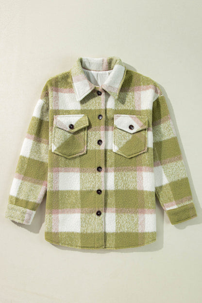 Sage Green Plaid Print Knappad klafffickor Baggy Shacket