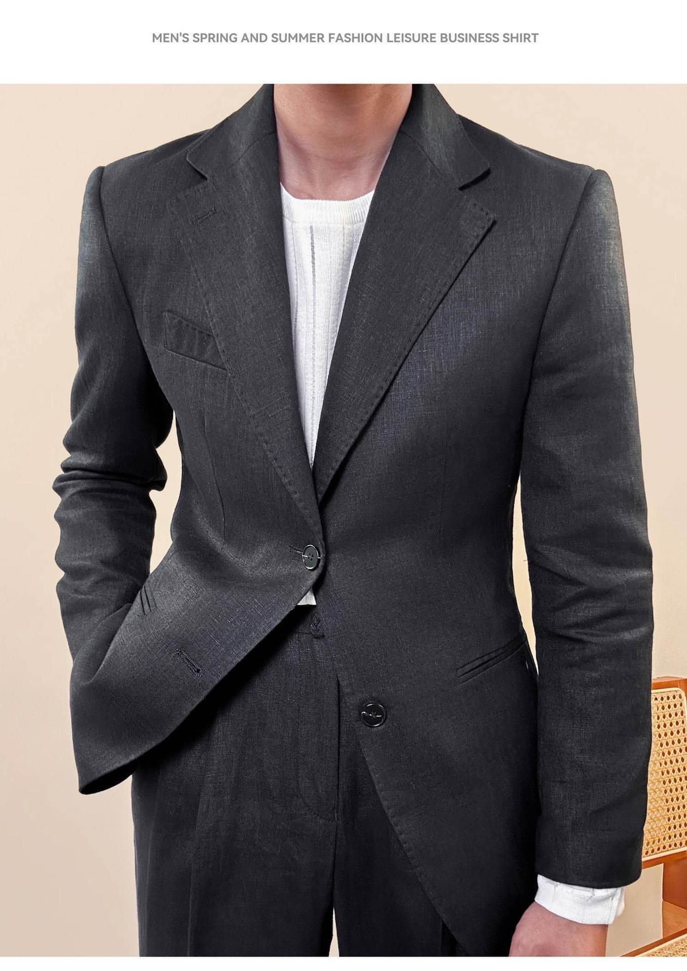 Spring Pure Linen Suit Suit Men's Solid Color