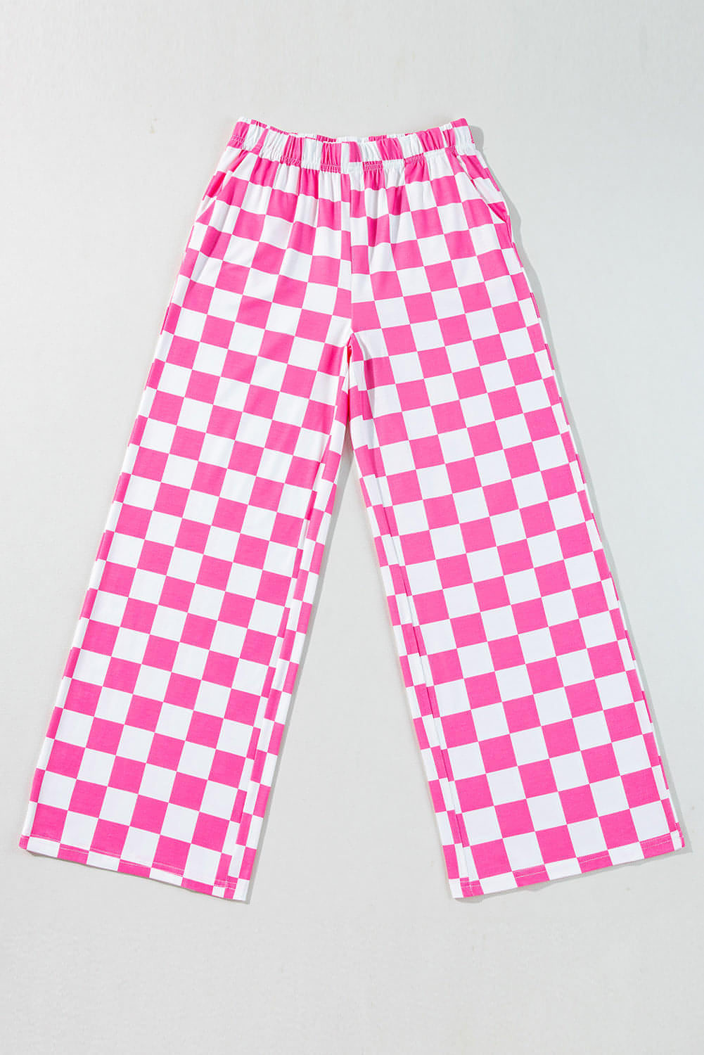 Bonbon 2-Tone Checked Print High Waist Wide Leg Pants