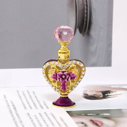 Magical 4ml Small Heart-shaped Hand Painting Flower Rhinestone-embedded Perfume Bottle