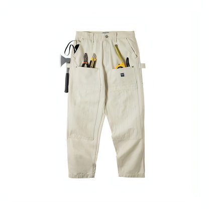 Retro Distressed Loose Creamy-white Jeans For Men