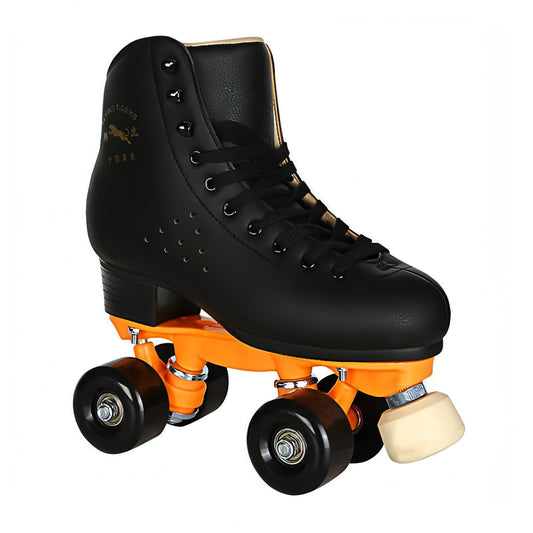 Patines negros de cuatro ruedas con freno ajustable y ruedas de PU