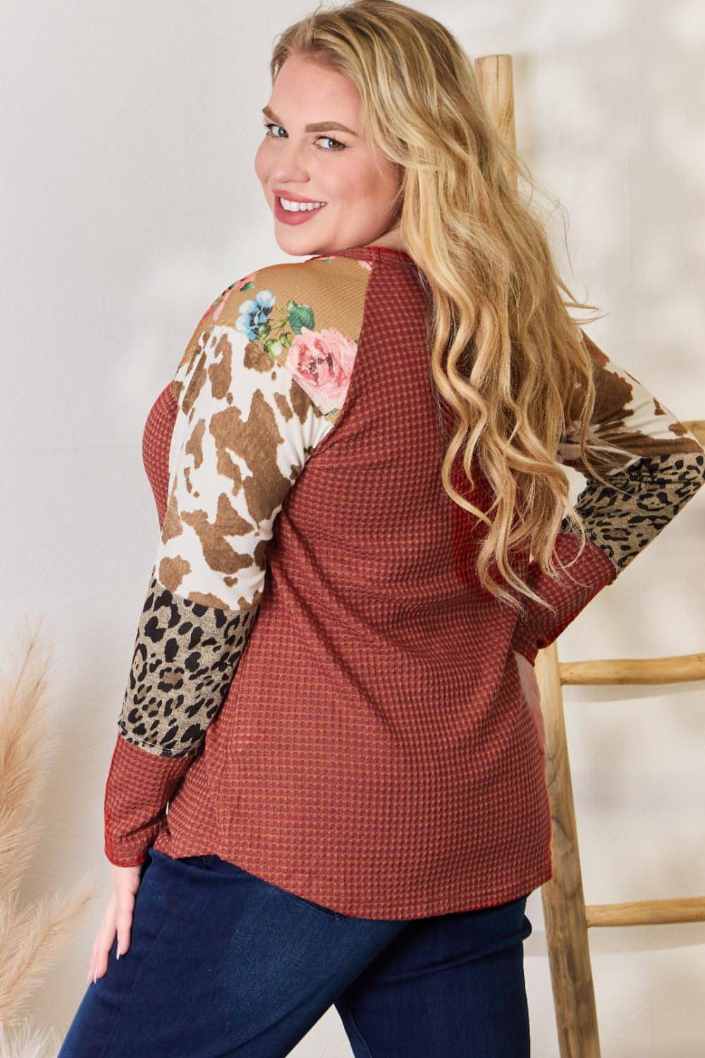 HAILEY & CO TAMANHO COMPLETO LEOPARD WAFFLE-KNIT Blouse