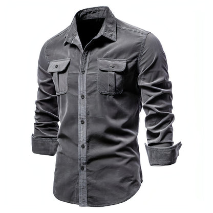 Men Dress Shirt College Tops de manga longa azul