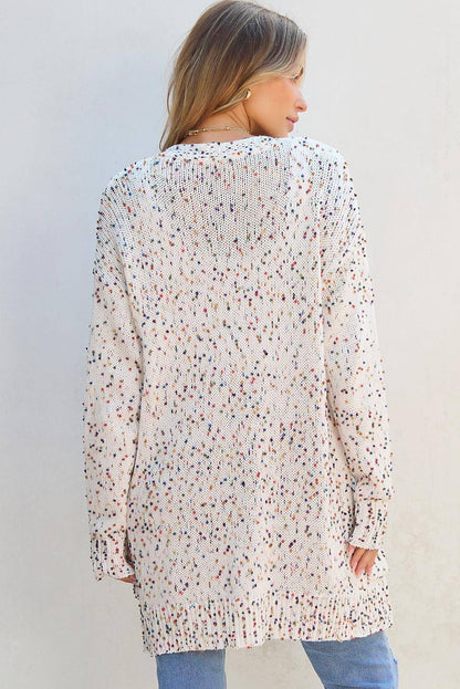 White Confetti Rib Knit Long Sleeve Cardigan