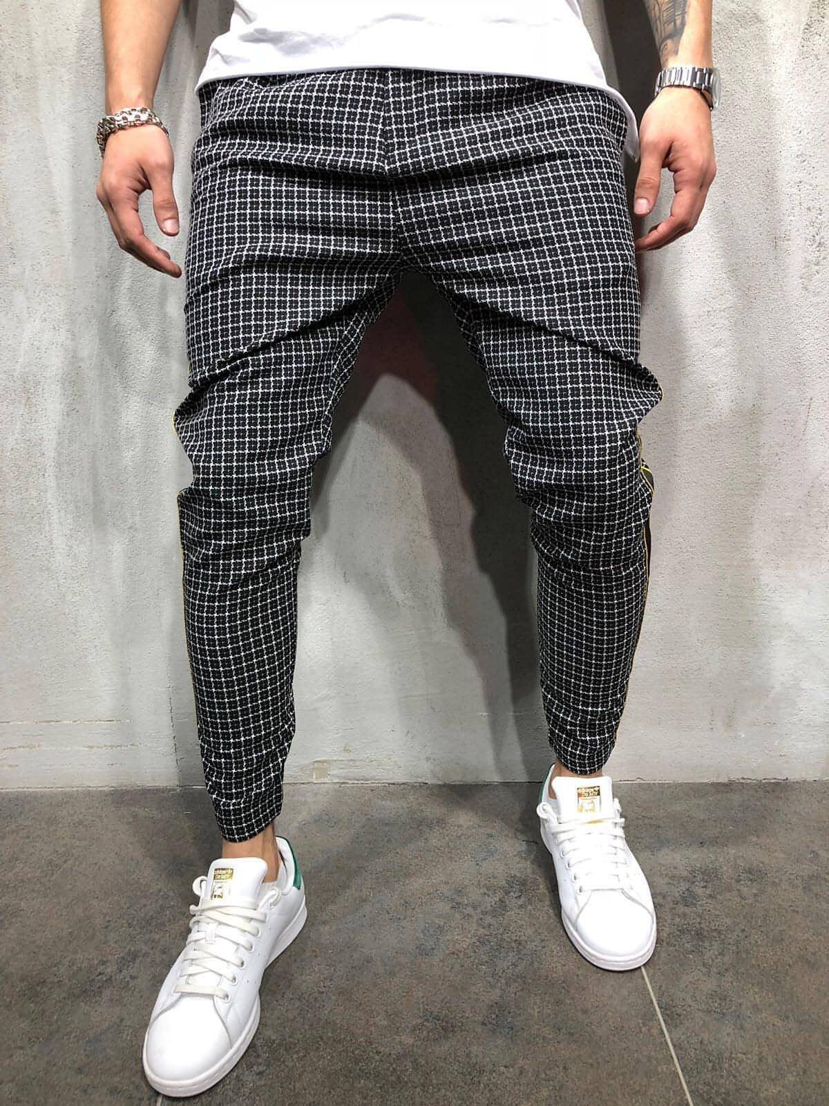 Men's Slim-fitting Cool Casual Sports Striped Side Ribbon Trousers (Jeans & Pants)