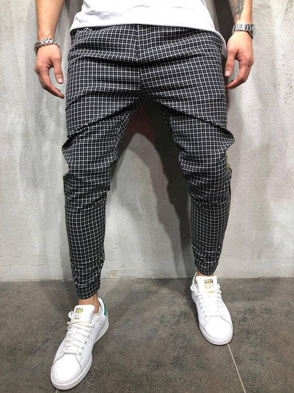 Men's Slim-fitting Cool Casual Sports Striped Side Ribbon Trousers (Jeans & Pants)