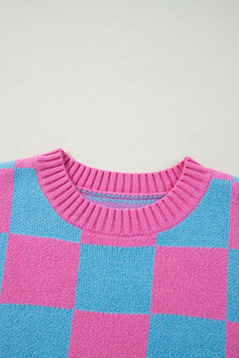 Sachet Pink Colorblock Plaid Pattern Ribbed Trim Sweater Tank Top