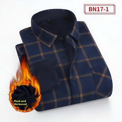 European And American Size Handsome Fleece-lined Thick Warm DressShirt