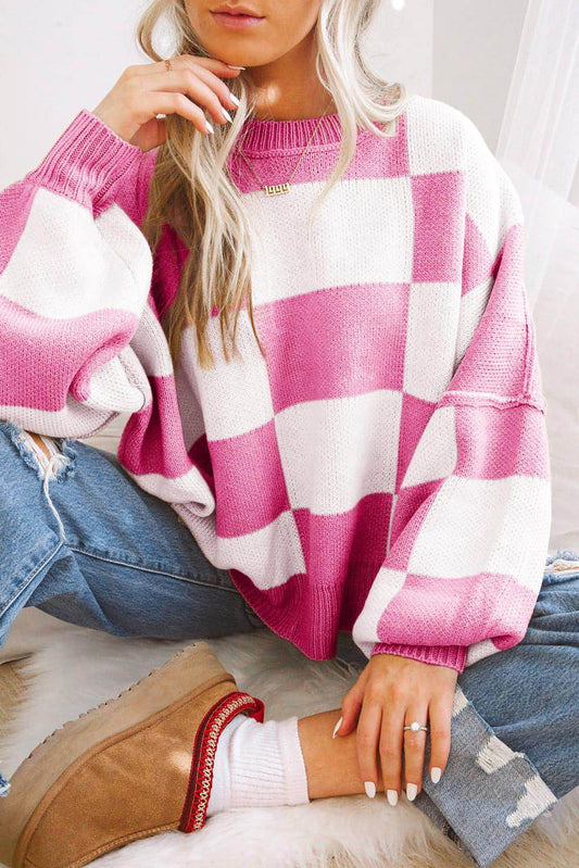 Rose karierte Bischofärmelpullover