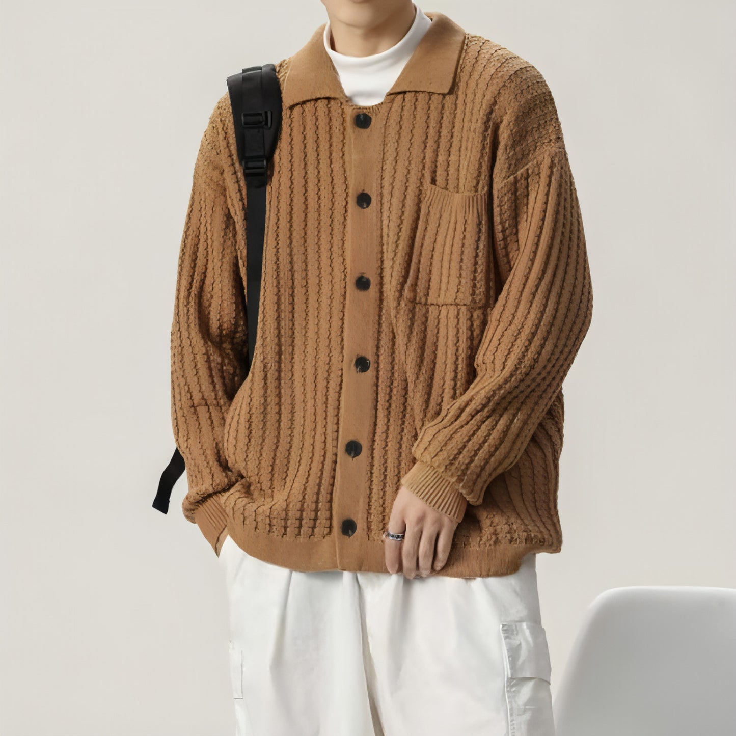 Loose Oversized Solid Color Knit Sweater Men