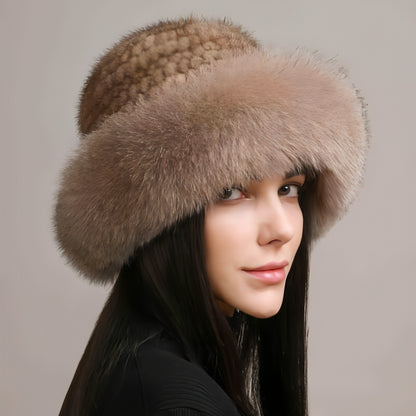 Gorro de pelo de visón para mujer, piel trenzada, invierno