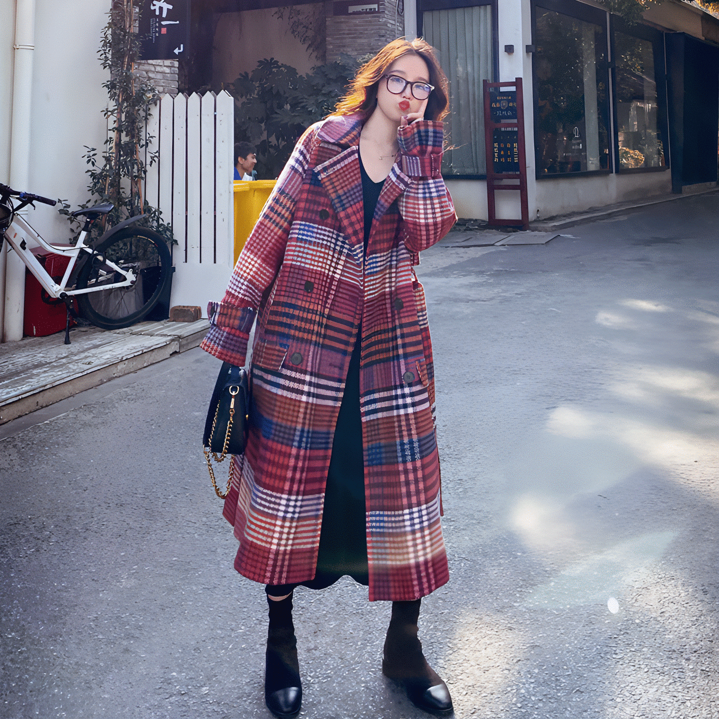 Winter New Plus Size Women's Thick Woolen Retro Check Woolen Coat Jacket