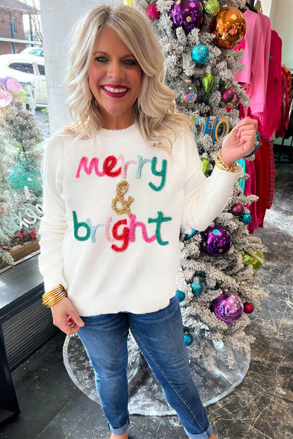 Hvit Merry & Bright casual genser med rund hals