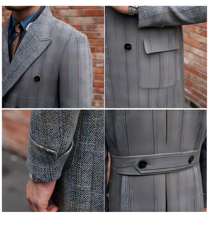 Retro High-quality Wool Plaid Polo Coat