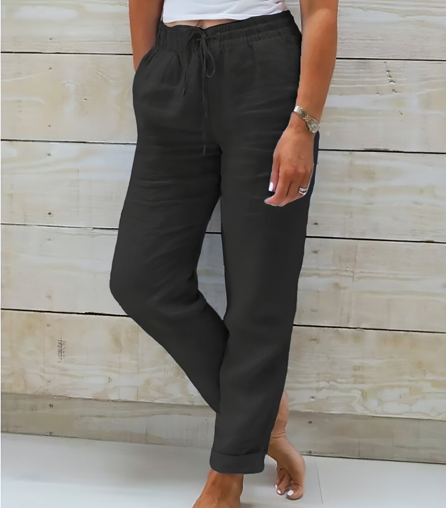 Women's High Waist Elastic Cotton And Linen Casual Pants