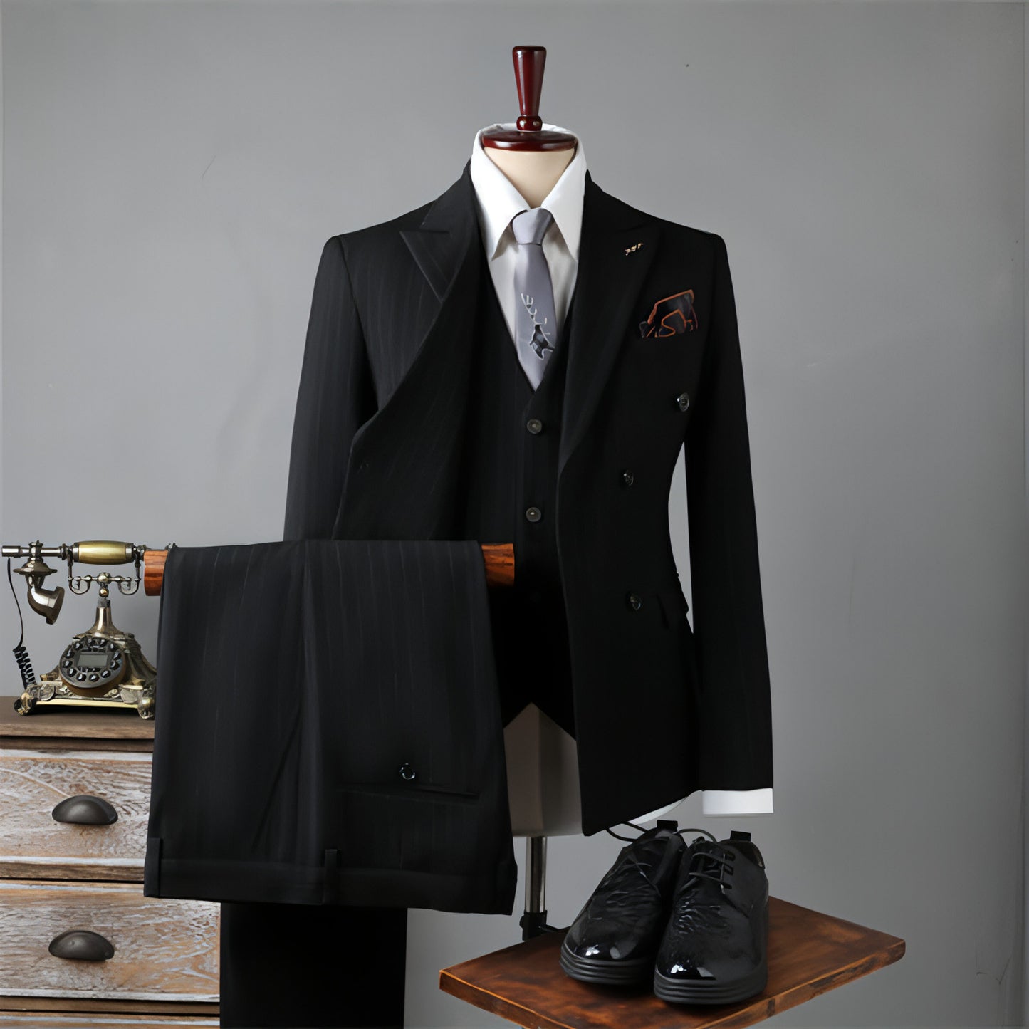 Double Breasted Stripes Suit Men's Suits