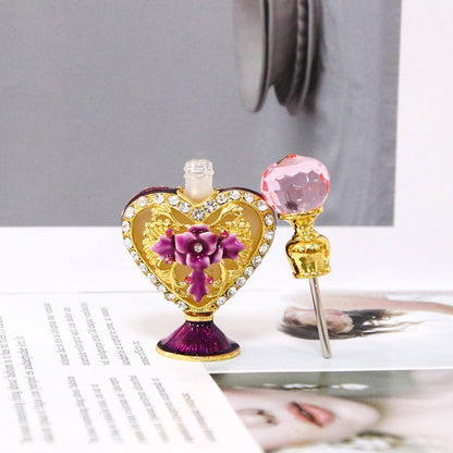 Magical 4ml Small Heart-shaped Hand Painting Flower Rhinestone-embedded Perfume Bottle