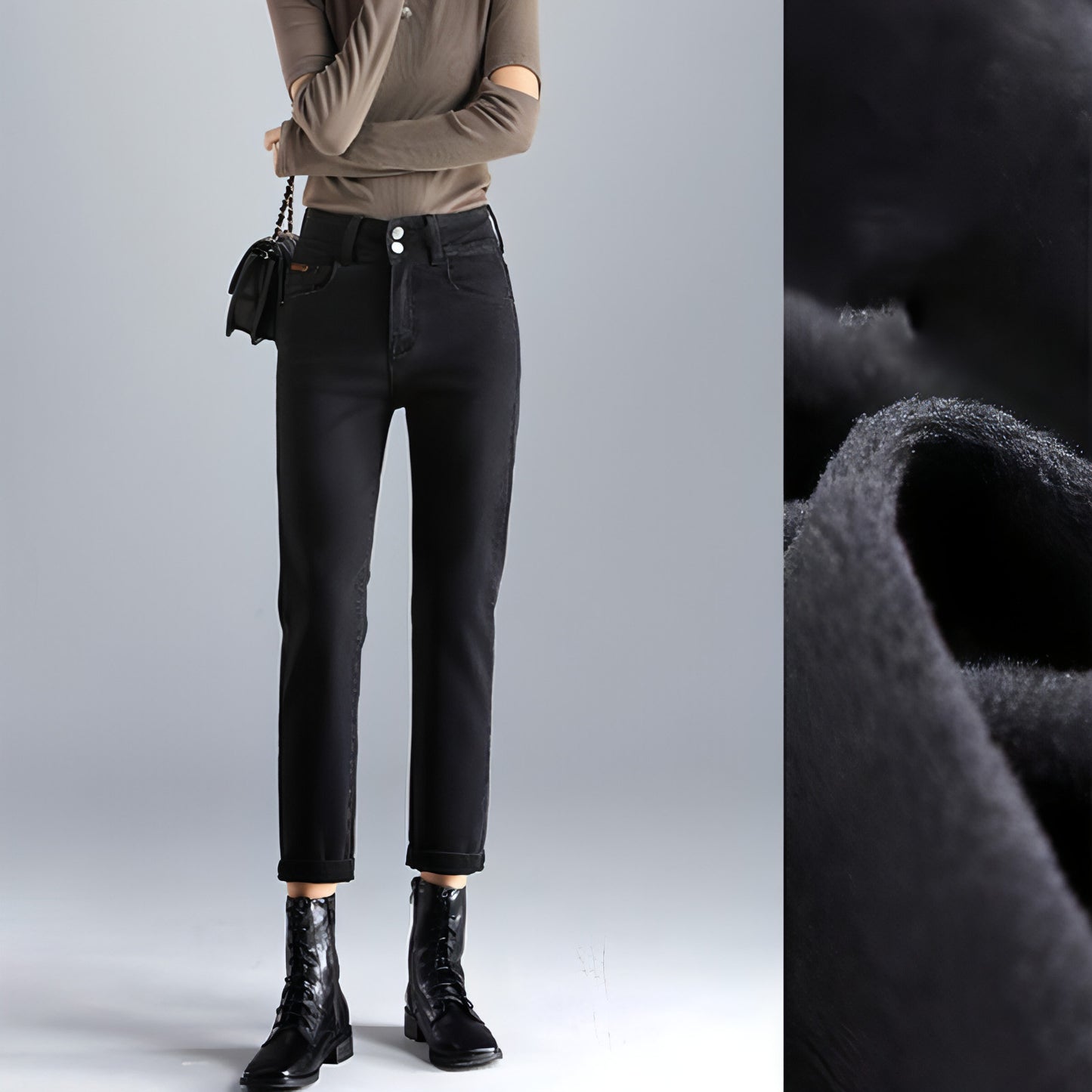 Jeans de pelúcia para mulheres no inverno