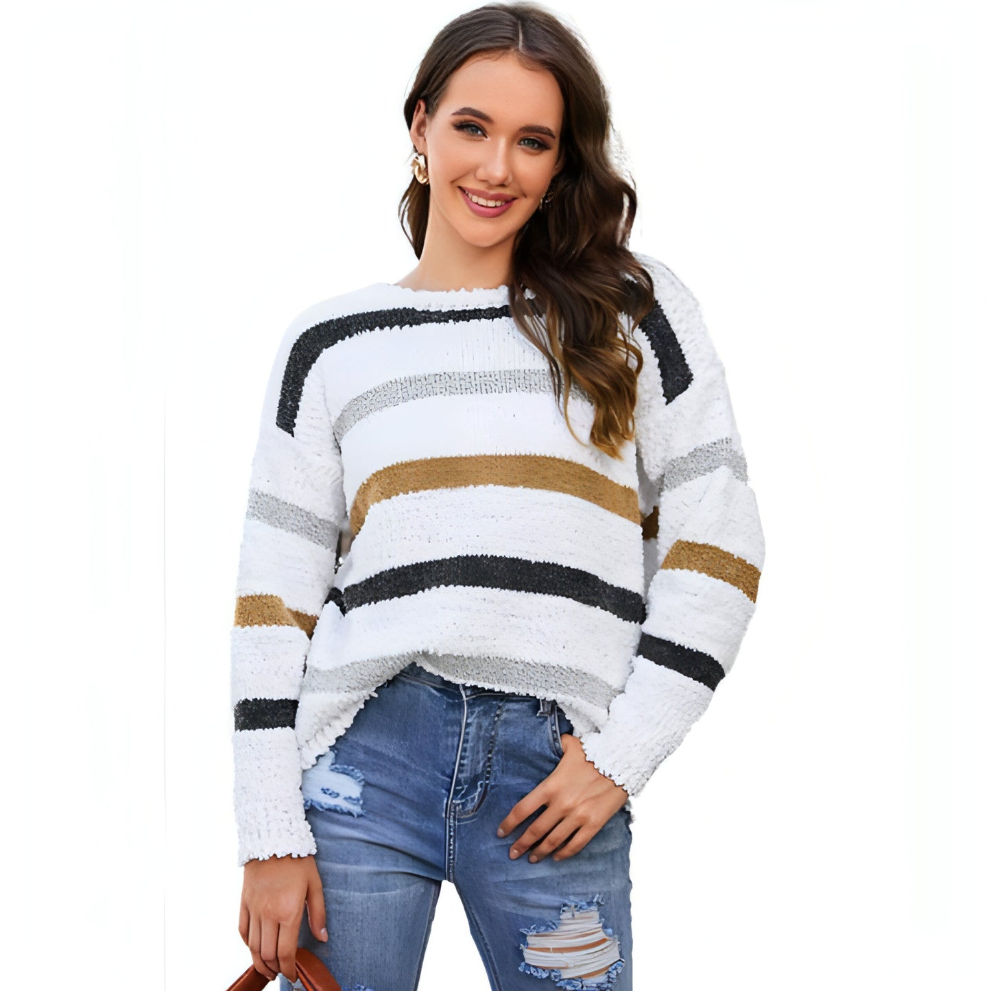 Women's Fashion Striped Printed Long Sleeves Sweater (T-Shirt)