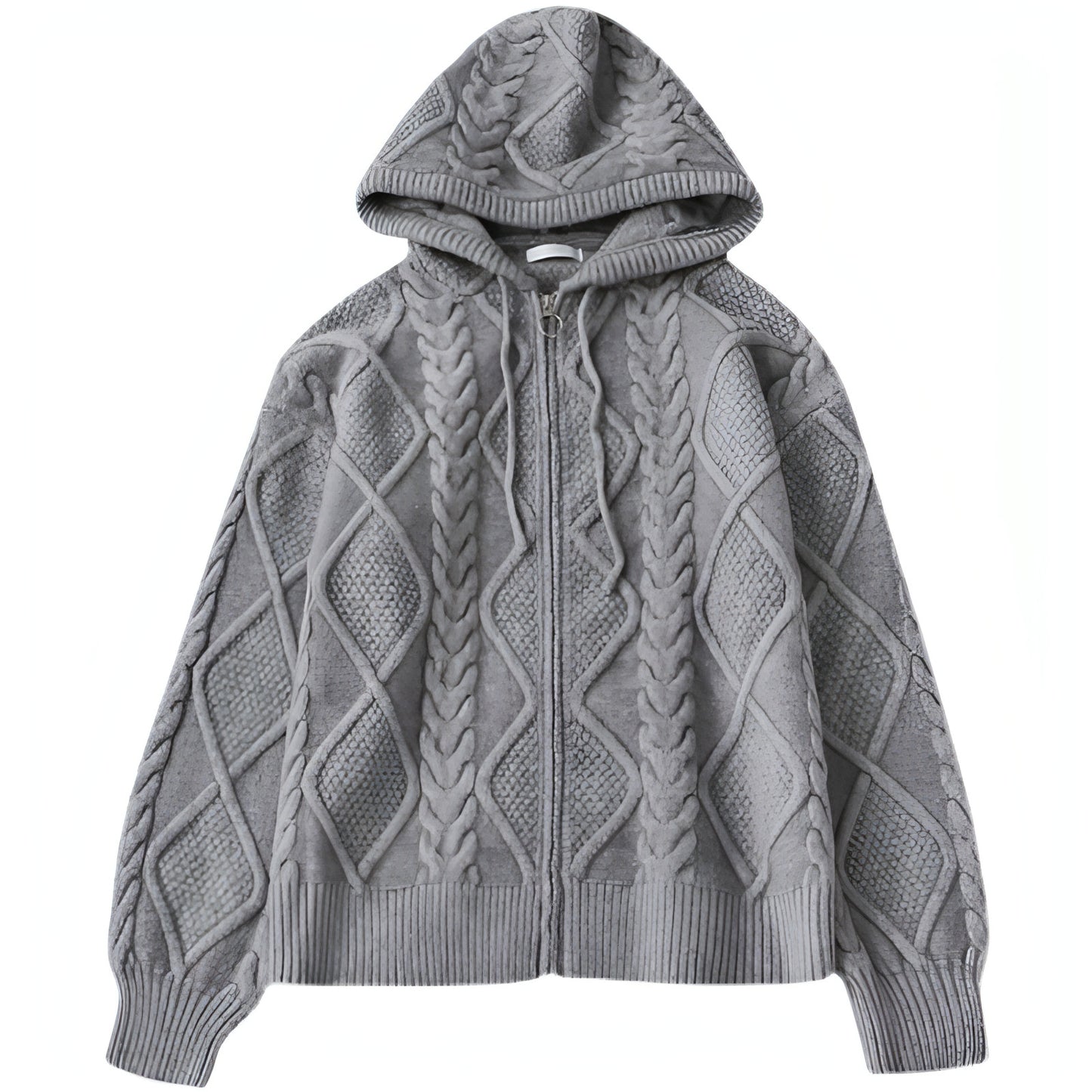 Men's Zipper Hooded Solid Color Loose Rhombus Plaid Coat