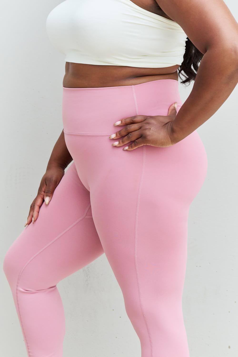 Zenana Fit For You – Aktiv-Leggings in voller Größe mit hoher Taille in Hellrosa