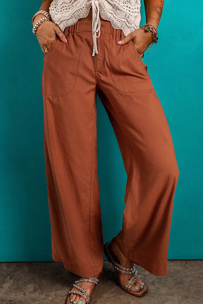 Pantalones casuales de pierna recta con bolsillos y cintura elástica de Red Dahlia