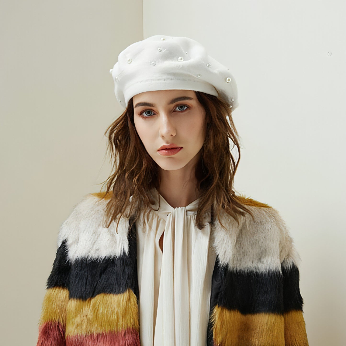 Autumn and winter all-match pearl beret adult hat