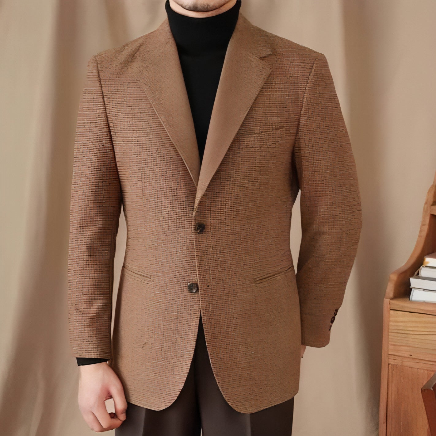 Wool Slim-fit Houndstooth Vintage Coat For Men