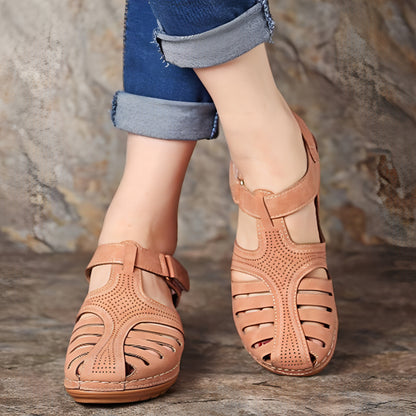 Sandalias retro de talla grande para mujer, sandalias de cuña con punta redonda