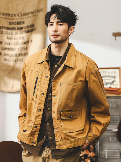 Maillard Retro Heavy Fishbone Pattern Workwear Jacket