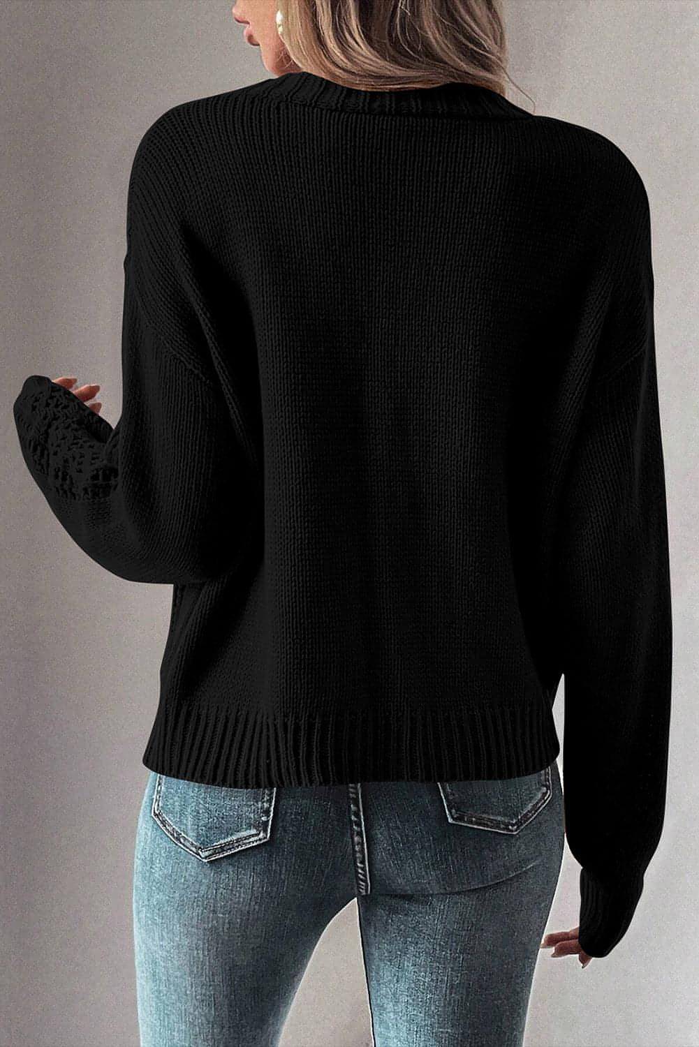 Cardigan maglione con spalle scoperte in maglia aperta nera