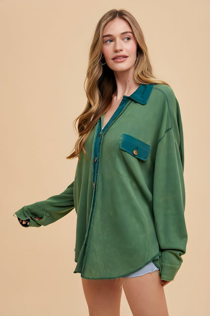 Annie Wear Waffle-Skit Mineral Washed Button Down Shirt