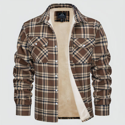 A1. Fleece Lined Men's Jacket Long Sleeve Lapel Plaid