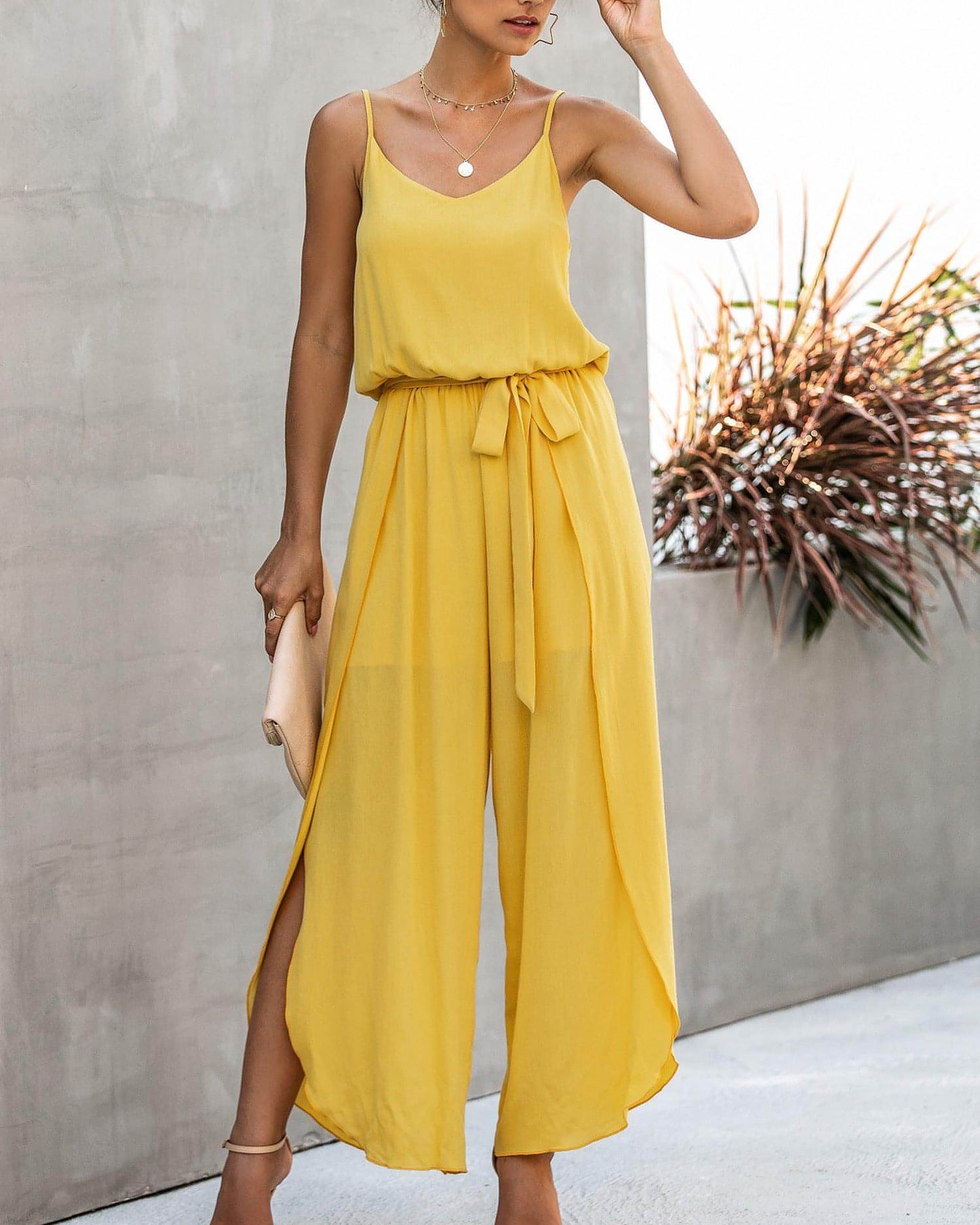 Side split female jumpsuit