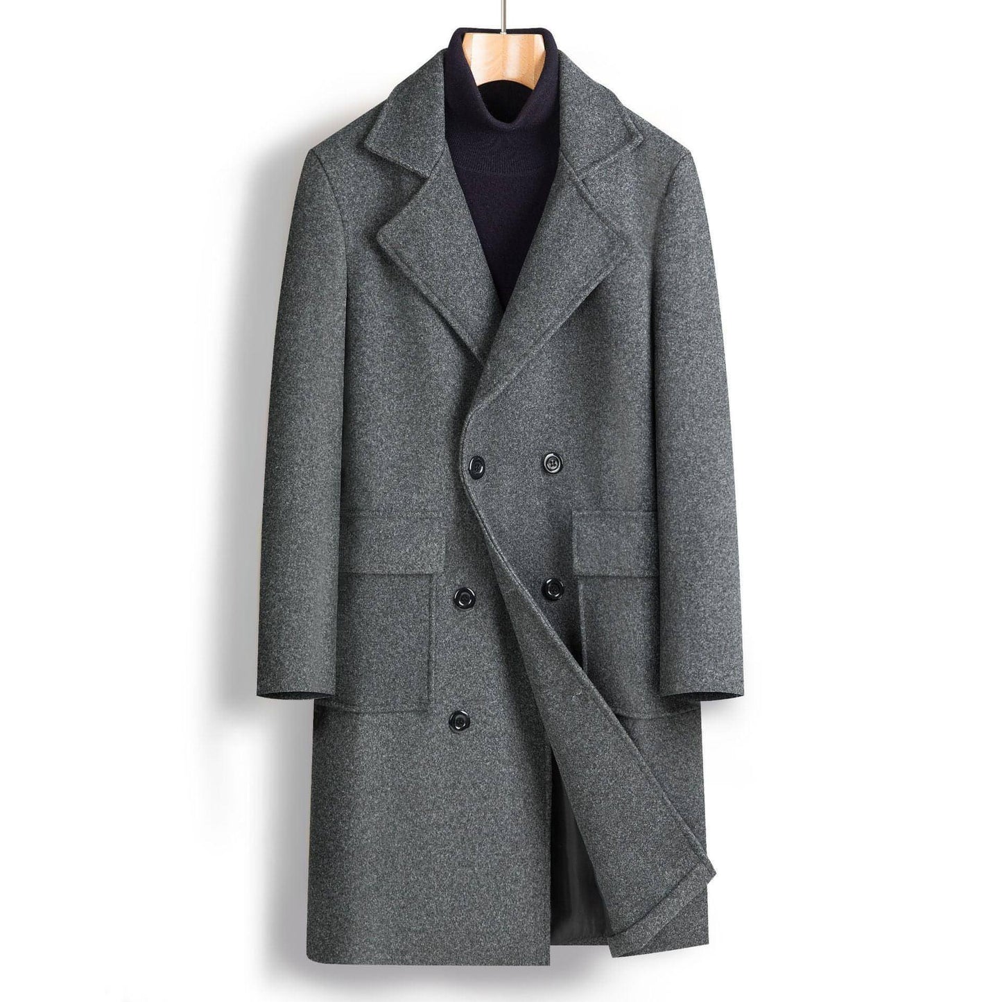 Fall Winter Men Double Breasted Mid-length Trench Coat