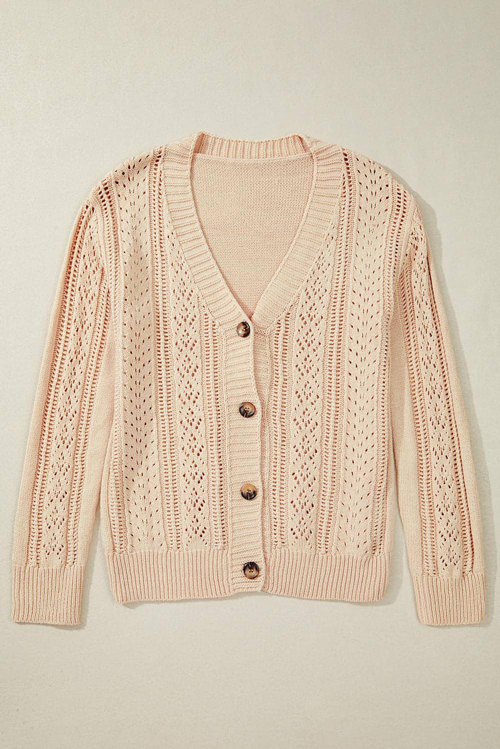 Beige Open Knit Drop Shoulder Genser Cardigan