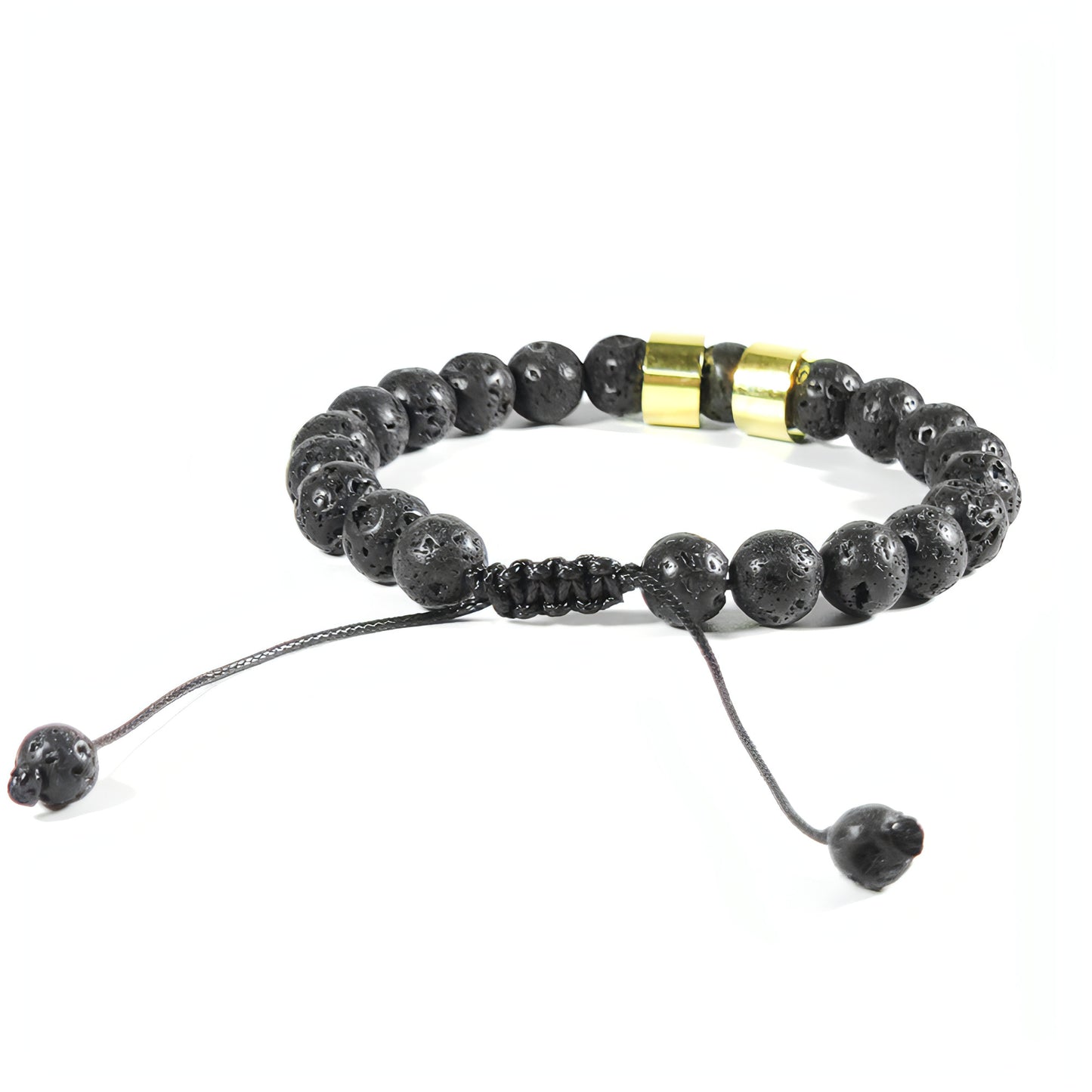 Stainless Steel Bead Bracelet – Adjustable Black Lava Stone Bracelet