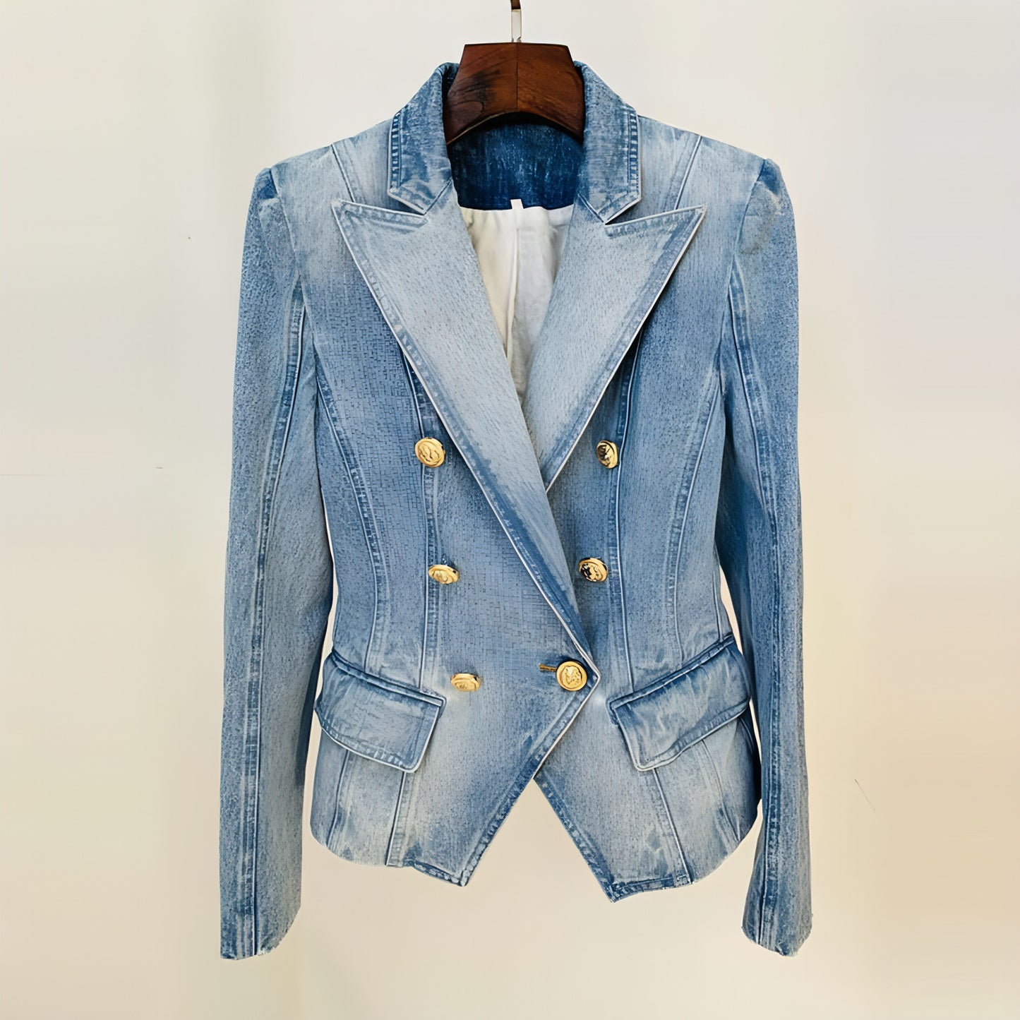 Women's Slim Double-breasted Lion Button Denim Suit Jacket