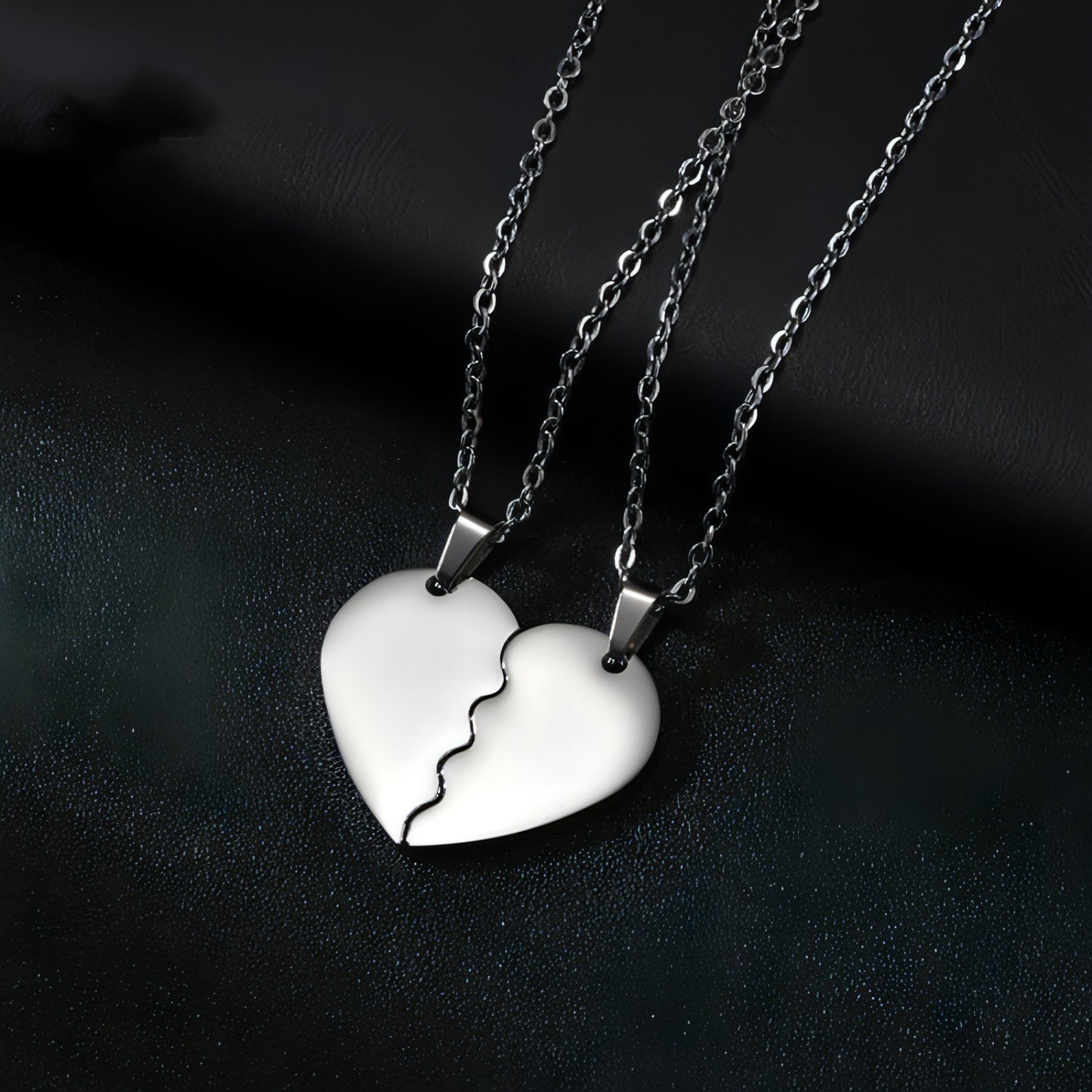 Stainless Steel Double Half Heart Puzzle Necklace