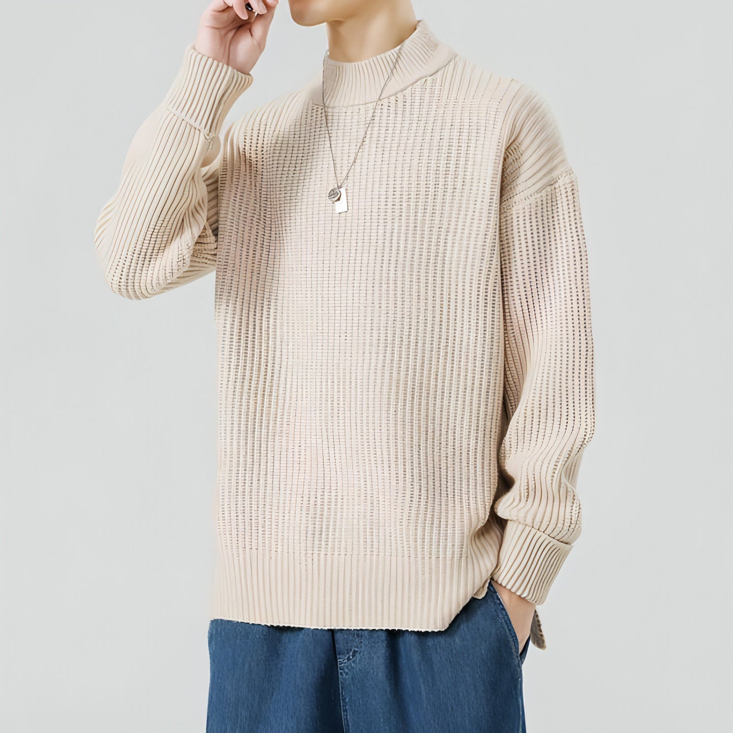 Half High Necked Sweater For Men's Casual Knitwear Outerwear