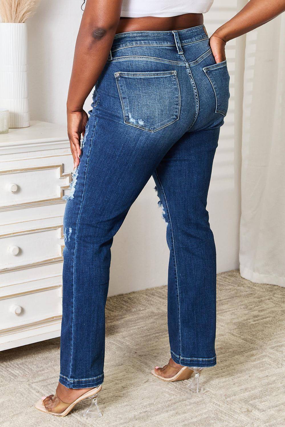 Judy Blue polne velikosti Mid Rise ročno pesek in uniči Bootcut Jeans