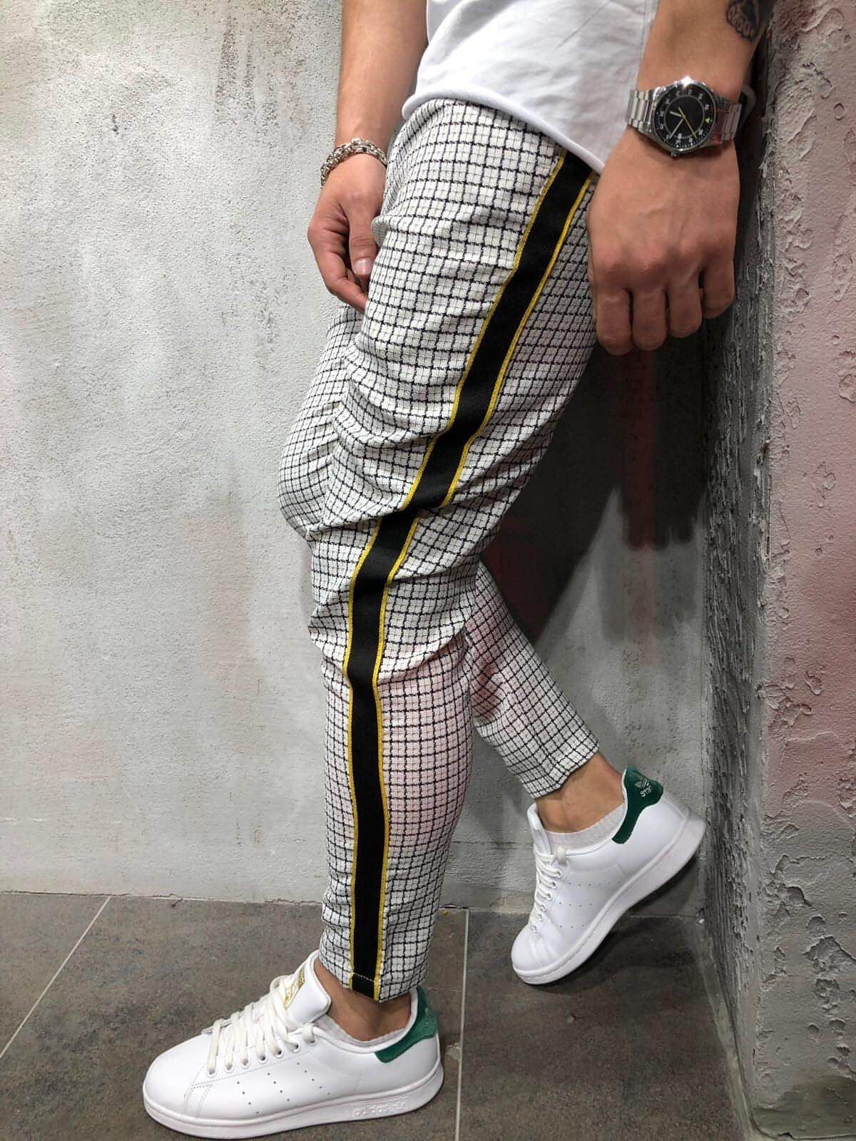 Men's Slim-fitting Cool Casual Sports Striped Side Ribbon Trousers (Jeans & Pants)