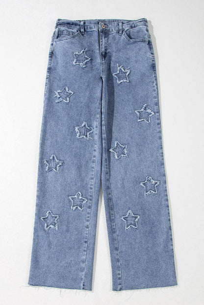 Dusk Blue Failed Star Patchwork Leg reto jeans solto