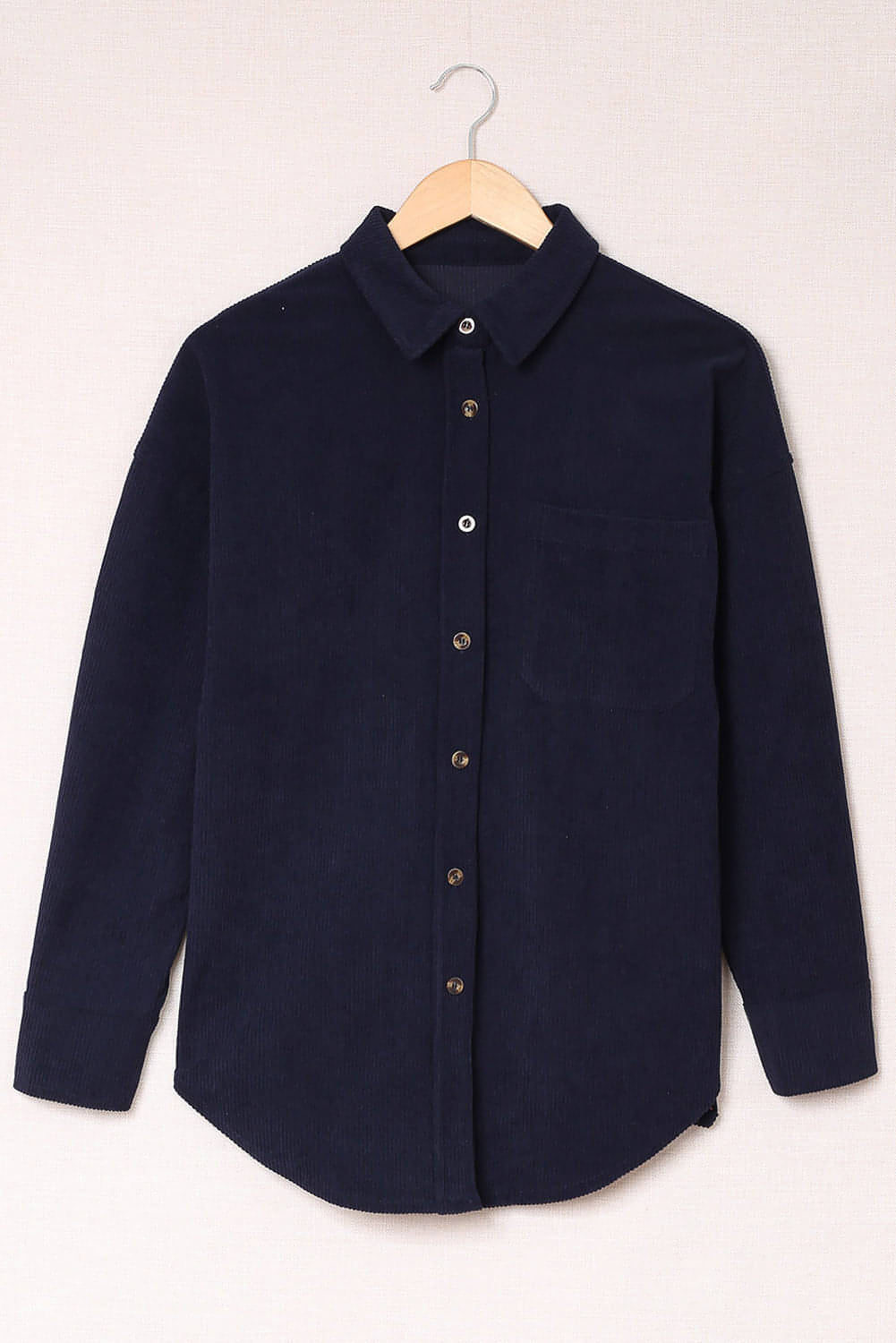 Donkerblauwe corduroy knop Pocket shirt